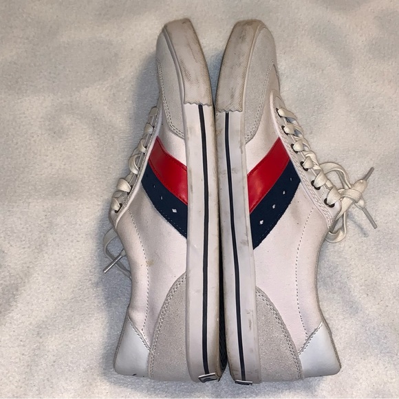 Original Penguin Mens Sz 12 Sneakers White Red/Blue Stripes Canvas Leather - Picture 4 of 9